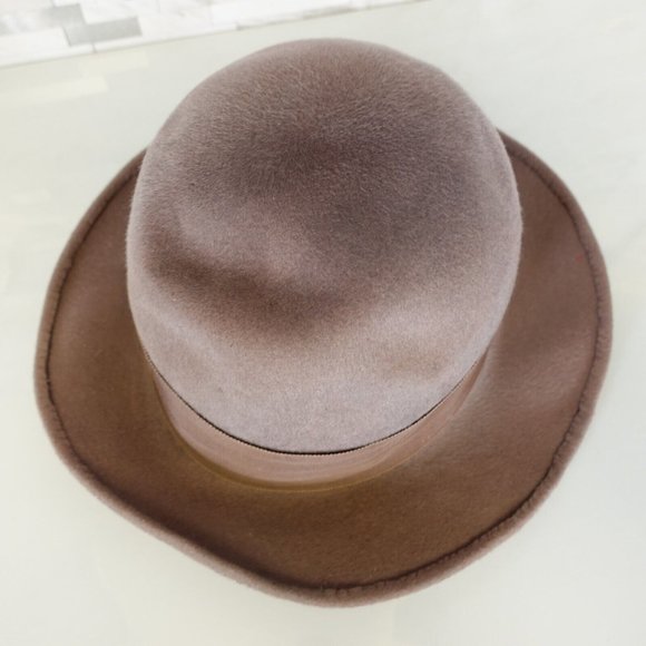 Women Hat Wool Felt Crushable Cloche Designer Brown Medium Henry Pollak Ritz Vtg main image 6